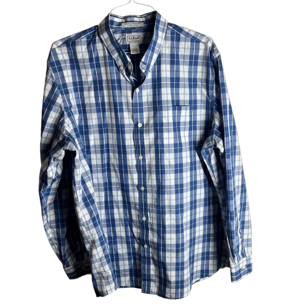 L.L. Bean Mens XL Blue Plaid Button Down Slightly Fitted Shirt